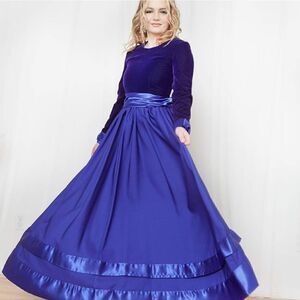Vintage 80s Blue Velvet and Satin Full Length Gown XS  